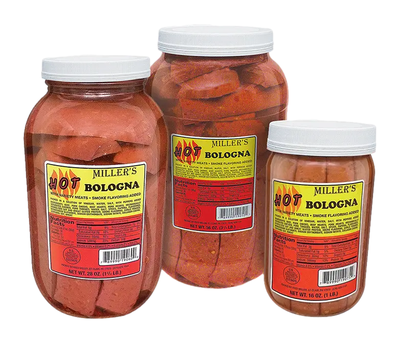 Three jars of Miller's hot bologna.